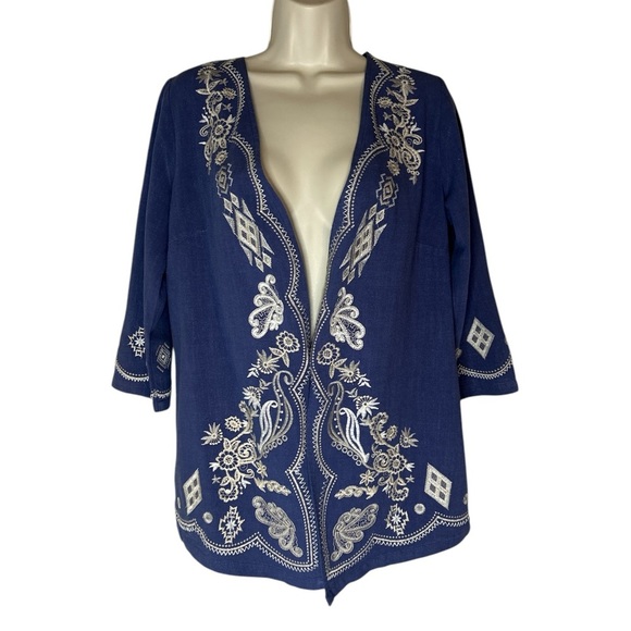 Blue Embellished kimono with Embroidery Design and Three-Quarter Sleeves - Picture 1 of 6